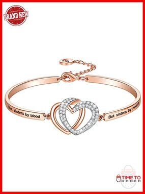 Bangle Bracelet for Sister Friend, Bestie Gift, Fine Jewelry, Engraved Heart